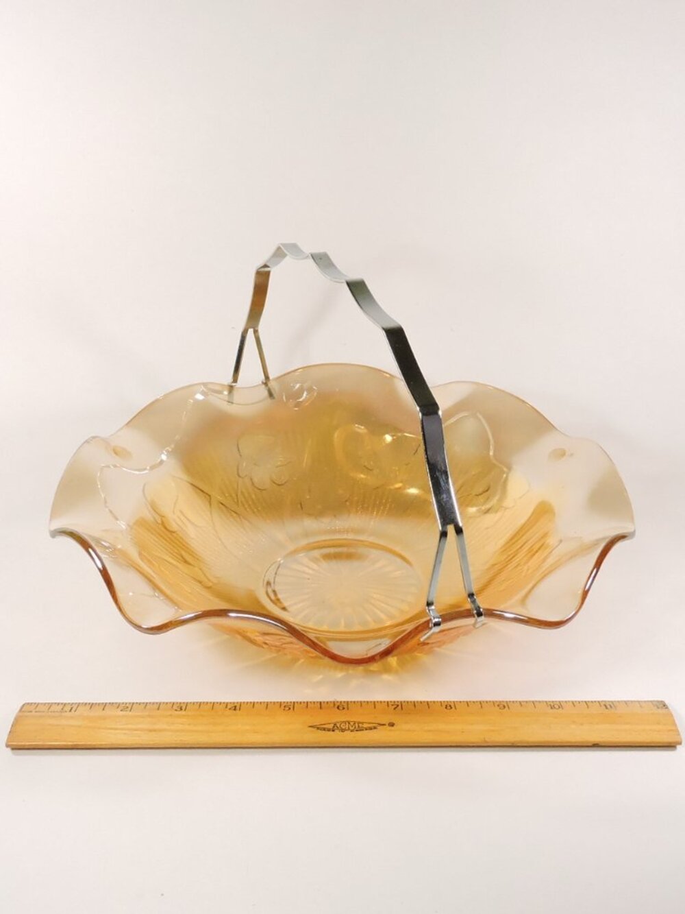 Vintage MCM Jeannette Glass Salad - Fruit Serving Bowl Iris Herringbone Pattern